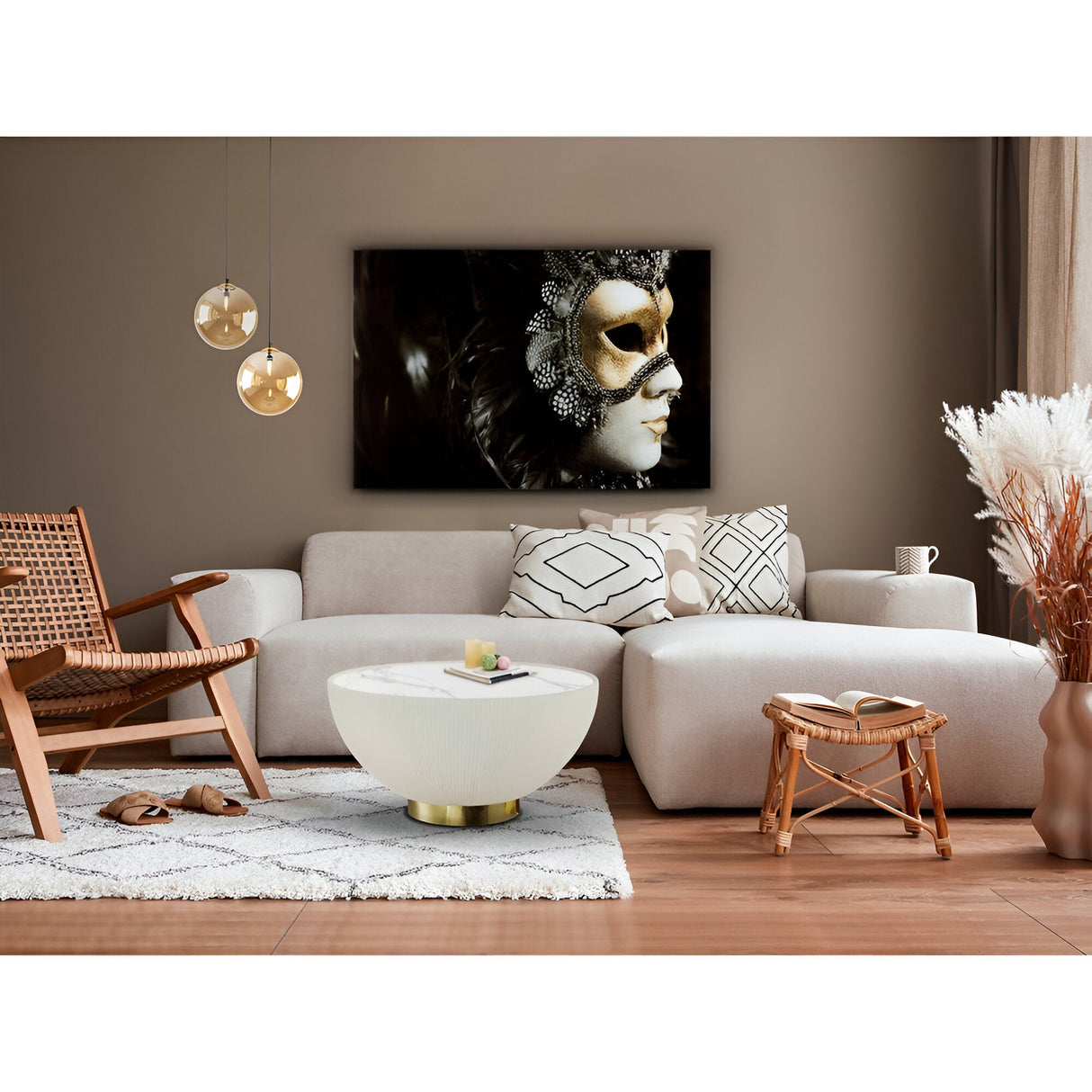 Candy Marble Effect Coffee Table - White & Brass