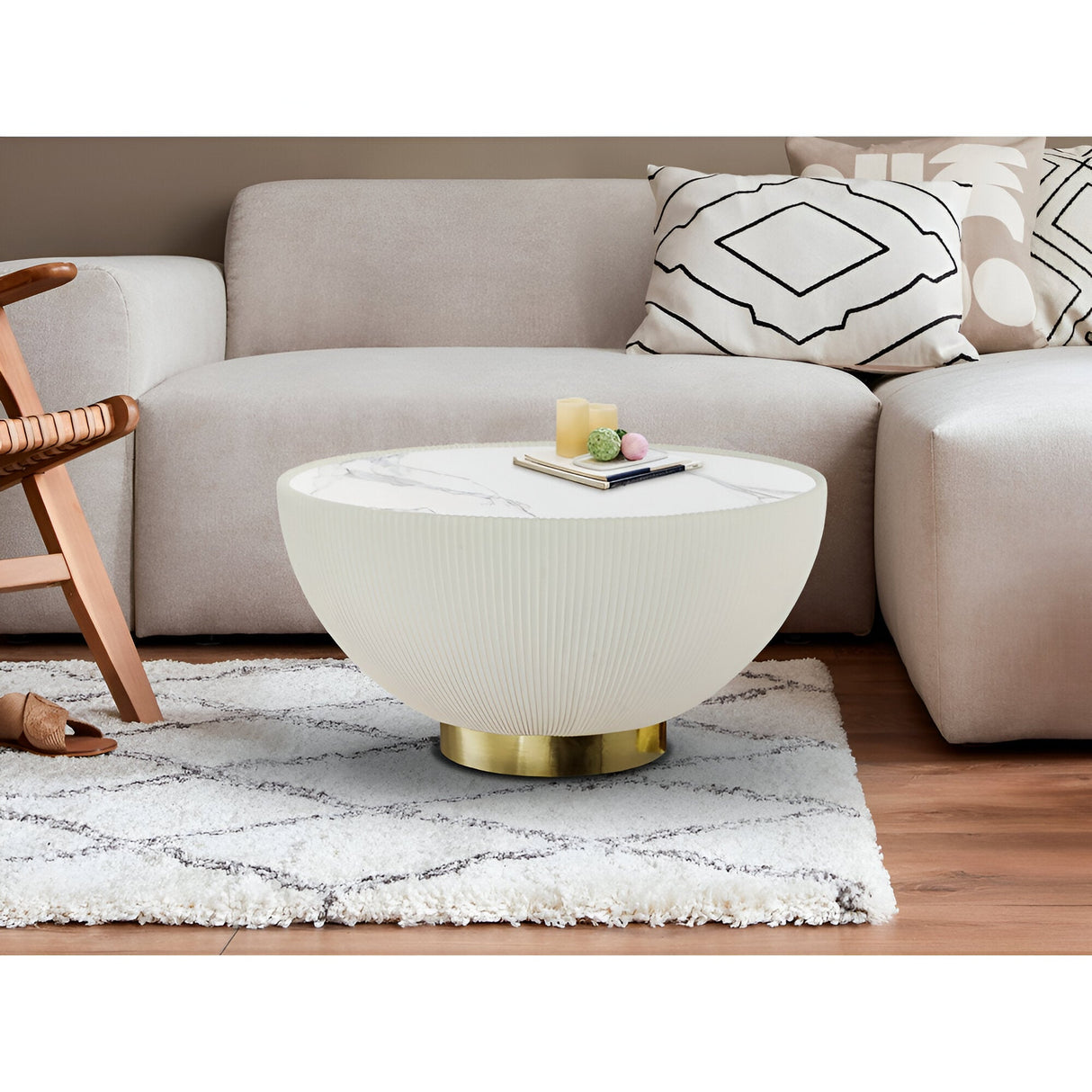 Candy Marble Effect Coffee Table - White & Brass