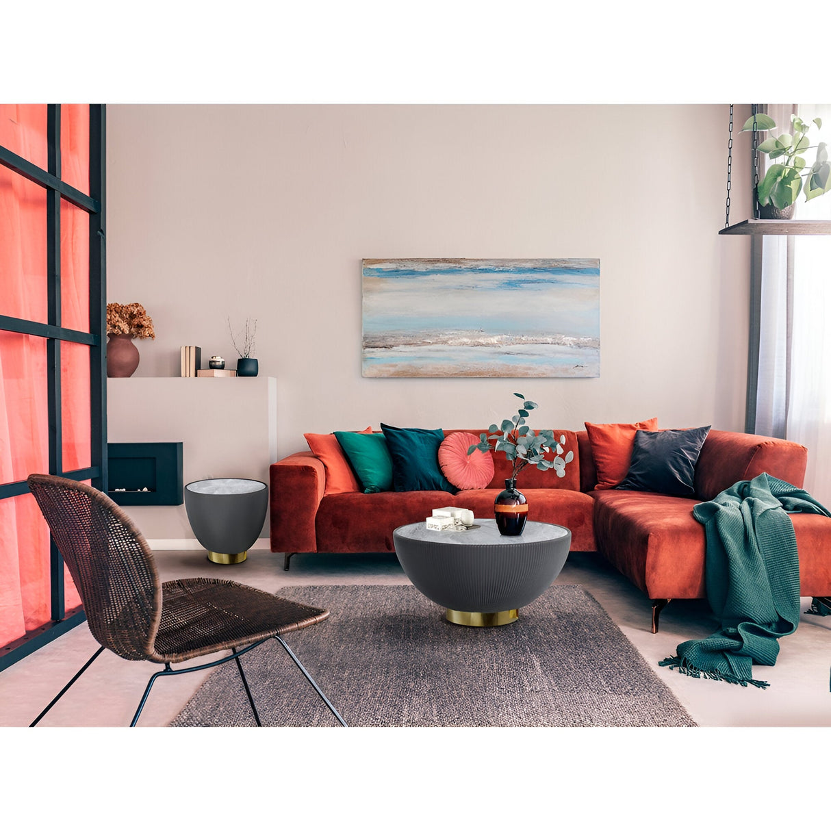 Candy Marble Effect Coffee Table - Grey & Brass