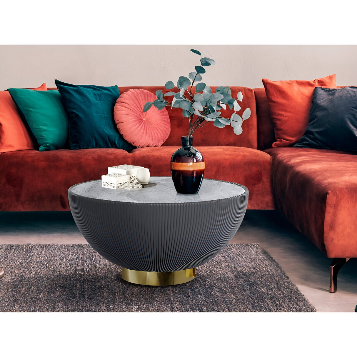 Candy Marble Effect Coffee Table - Grey & Brass
