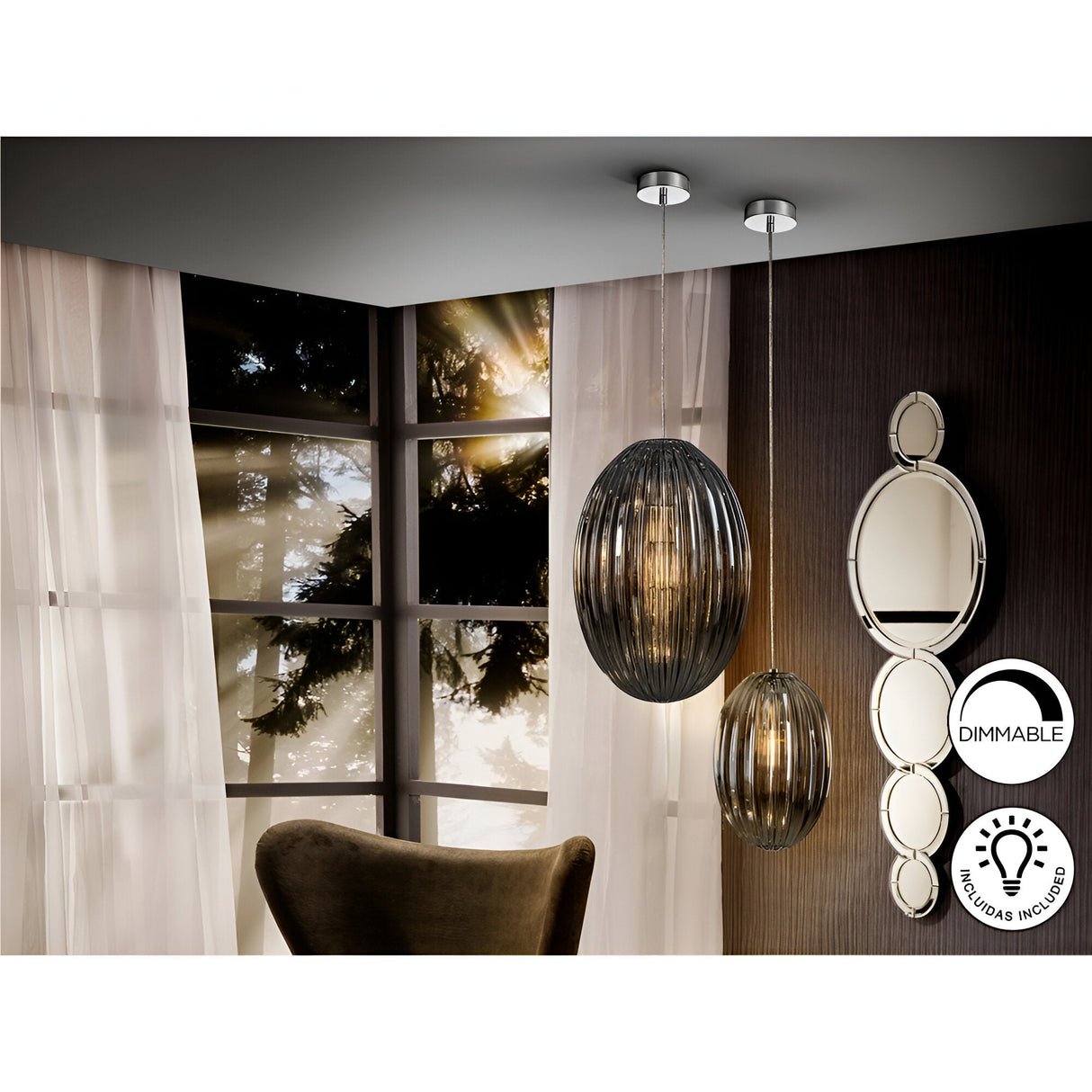 Ovila Large 1 Light Glass Pendant - Smoked Black