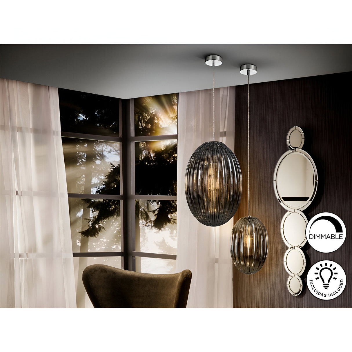 Ovila Small 1 Light Glass Pendant - Smoked Black