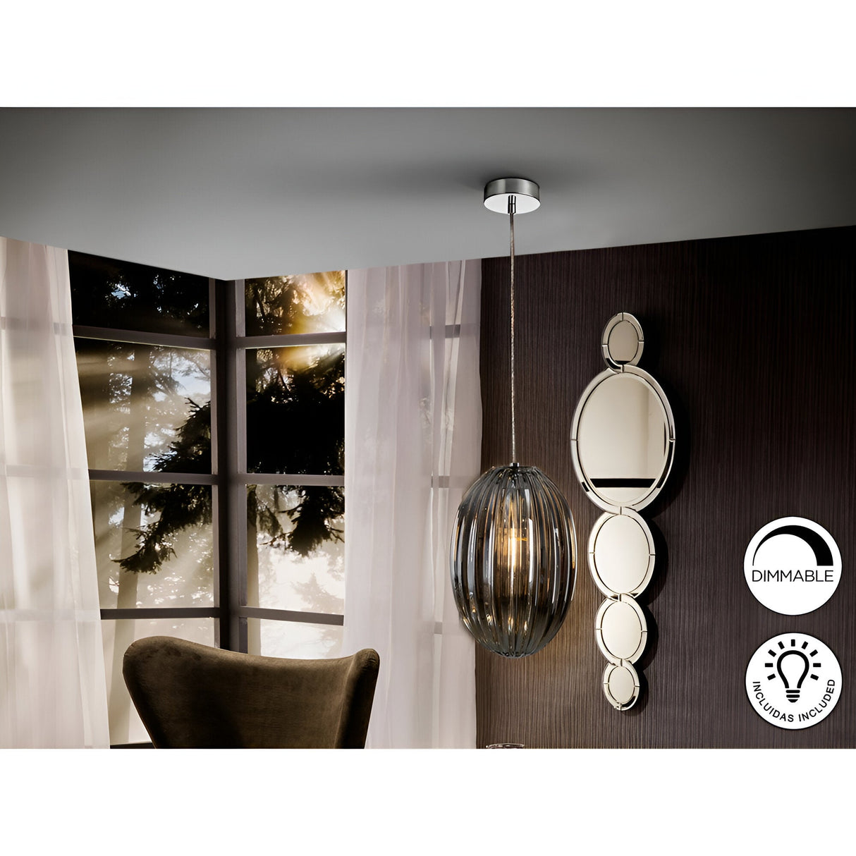 Ovila Small 1 Light Glass Pendant - Smoked Black