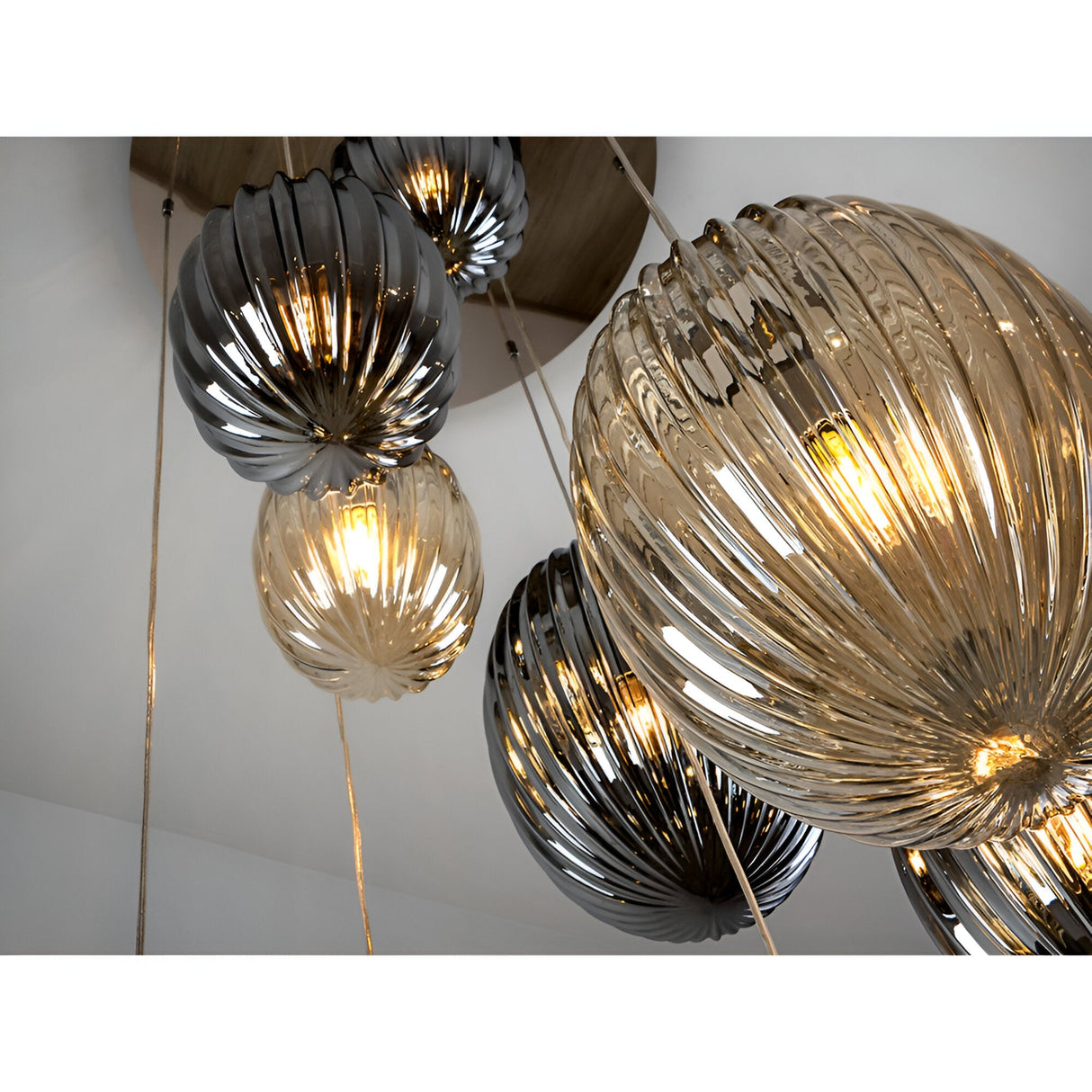 Ovila 9 Light Glass Cluster Pendant Light - Smoked Black/Brandy