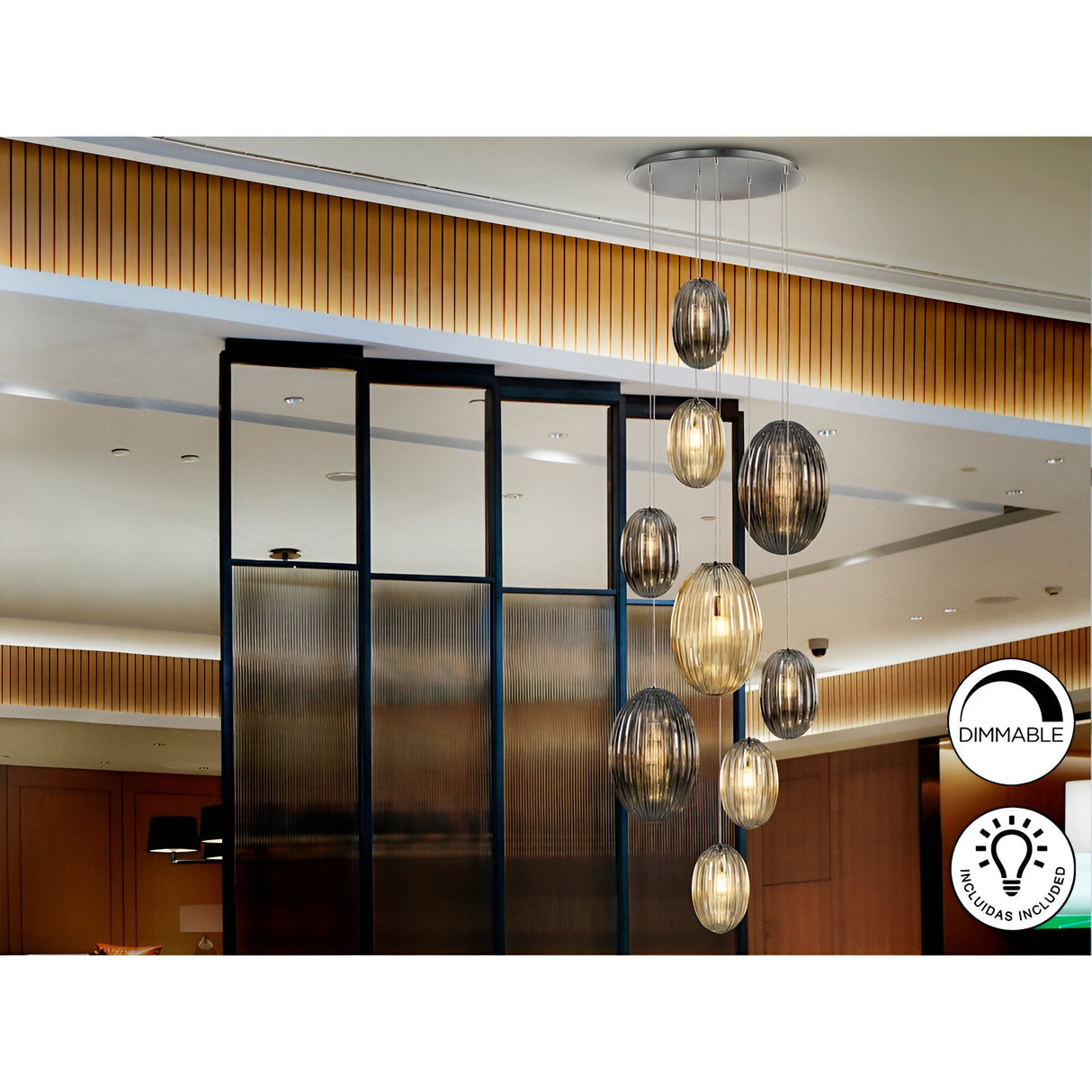 Ovila 9 Light Glass Cluster Pendant Light - Smoked Black/Brandy