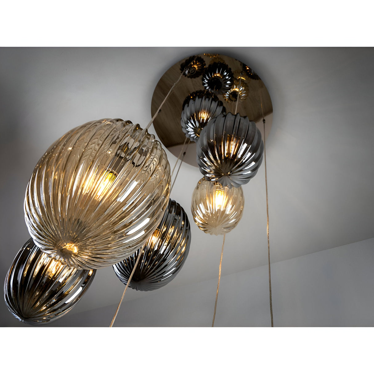 Ovila 13 Light Glass Cluster Pendant Light - Smoked Black/Brandy (With Remote Control)