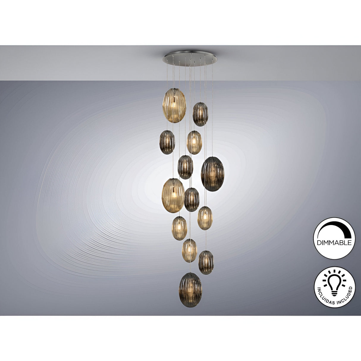 Ovila 13 Light Glass Cluster Pendant Light - Smoked Black/Brandy