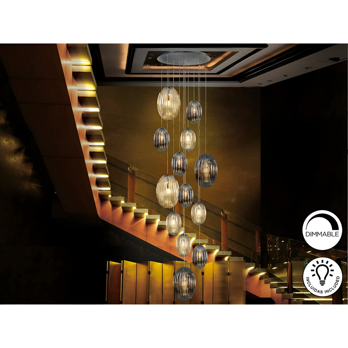 Ovila 13 Light Glass Cluster Pendant Light - Smoked Black/Brandy