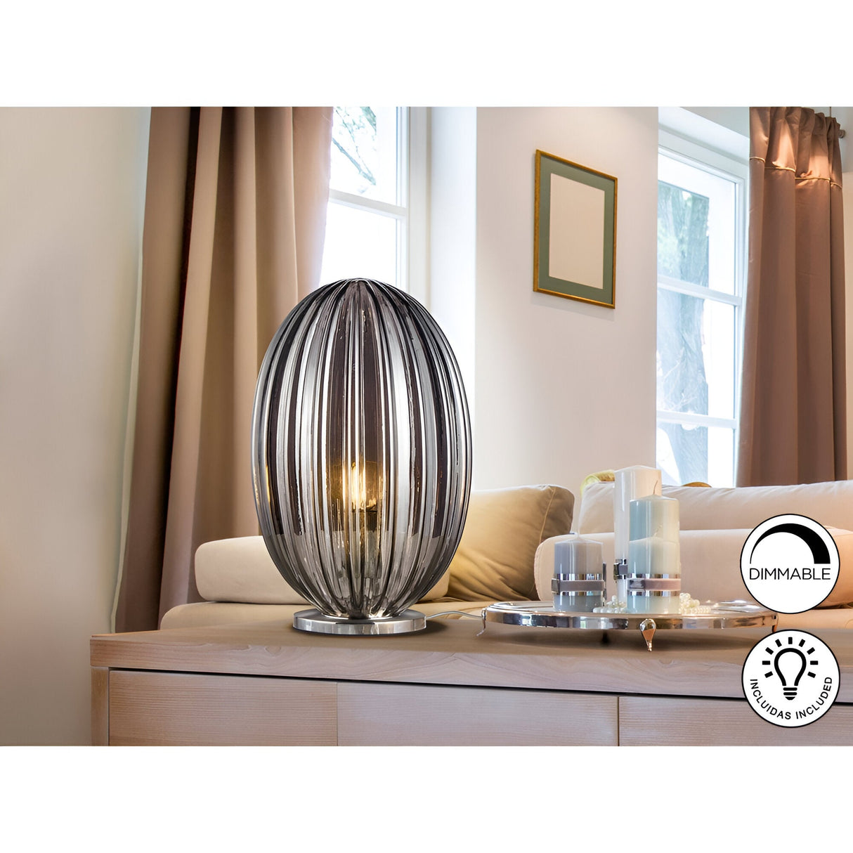 Ovila Glass Table Lamp - Smoke Black