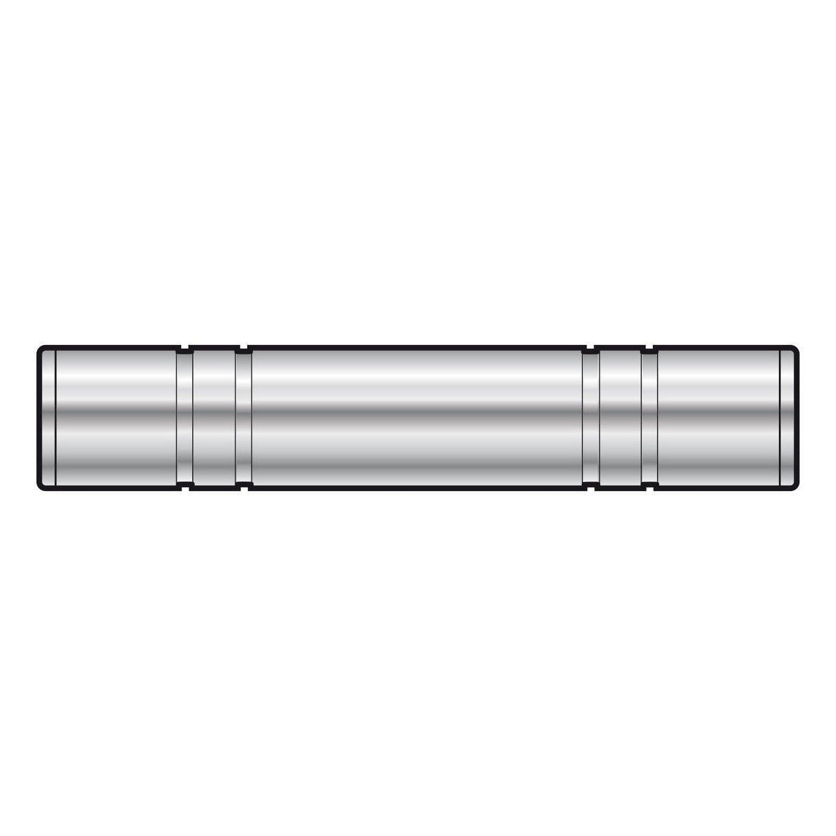 The product is a QTX Coupler 6.3mm Stereo Jack Socket to another 6.3mm Stereo Jack Socket, featuring a metallic cylindrical design with smooth surfaces and dark outlines at both ends. Faint horizontal lines trace its length against the plain white background, suggesting its use as an audio signal coupler.
