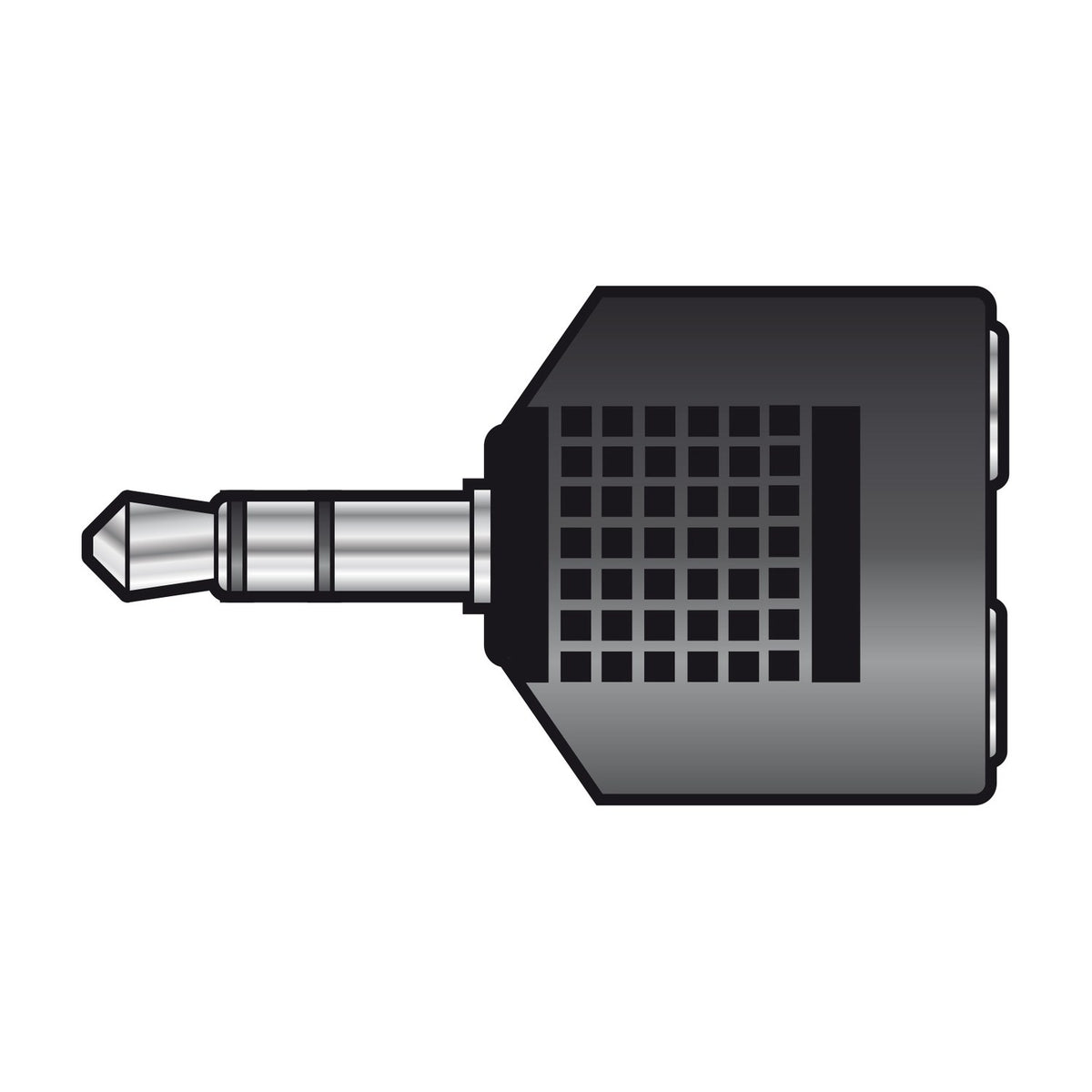 AVSL 3.5mm stereo jack plug to 2x 3.5mm jack socket splitter adaptor with black moulded body and silver plug, shown on a plain white background.