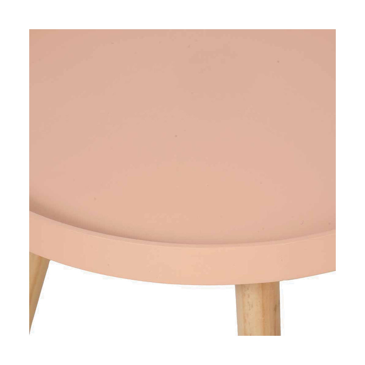 Close-up of the Halston Apricot Wood Veneer & Pine Side Table, showing the rounded apricot tabletop edge and pale wood legs against a white background.