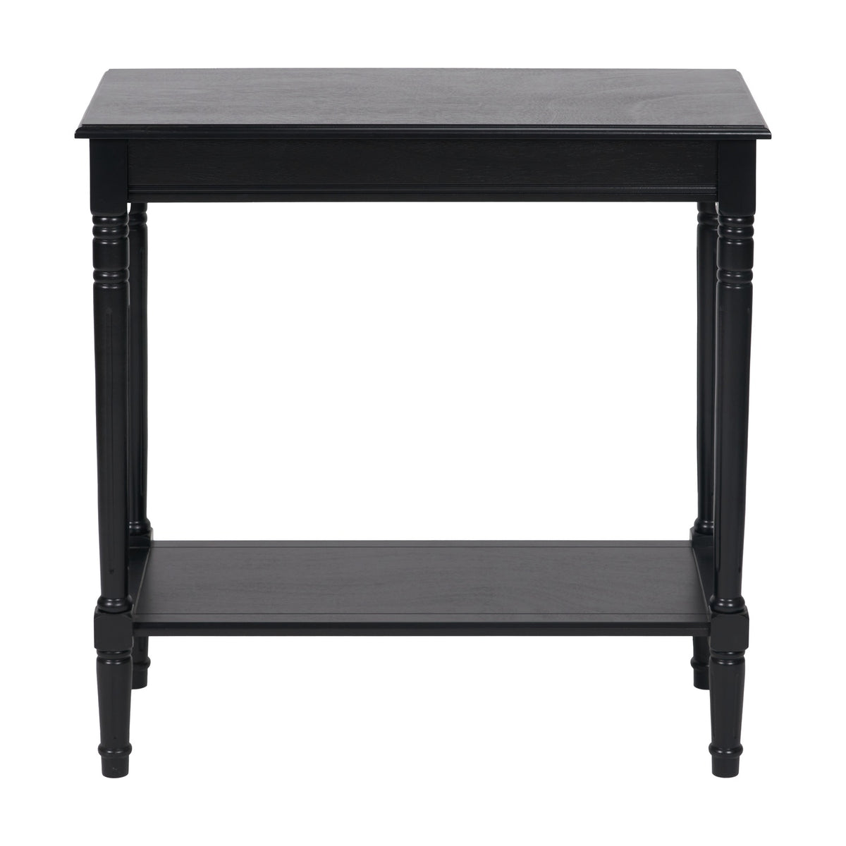 Heritage Black Pine Console Table, 80cm, with turned legs and a lower shelf in black wood finish, shown on a plain white background.