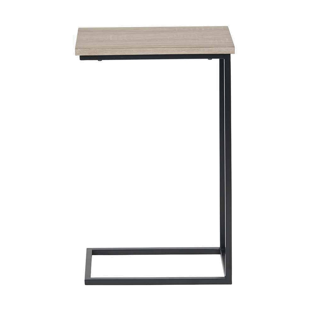 Soho Wood Veneer & Black Iron Supper Side Table, 65cm, with a natural wood-effect top and C-shaped black metal frame, shown on a plain white background.
