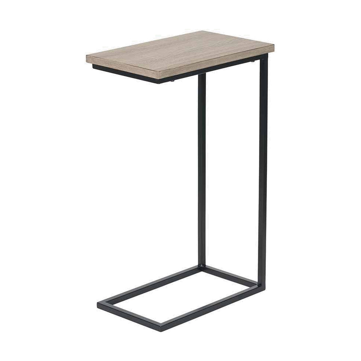 Soho Wood Veneer & Black Iron Supper Side Table, 65cm, with a rectangular natural wood-effect top and black iron C-shaped frame, on a plain white background.