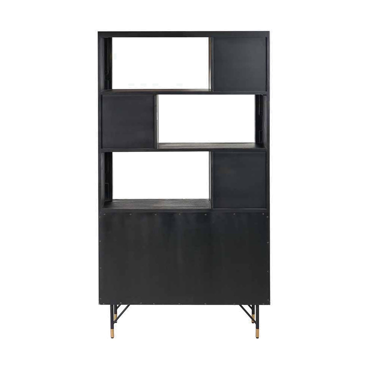 Fiji Black Acacia & Rattan 2 Door 6 Niche Shelf Shelving Unit - 180cm