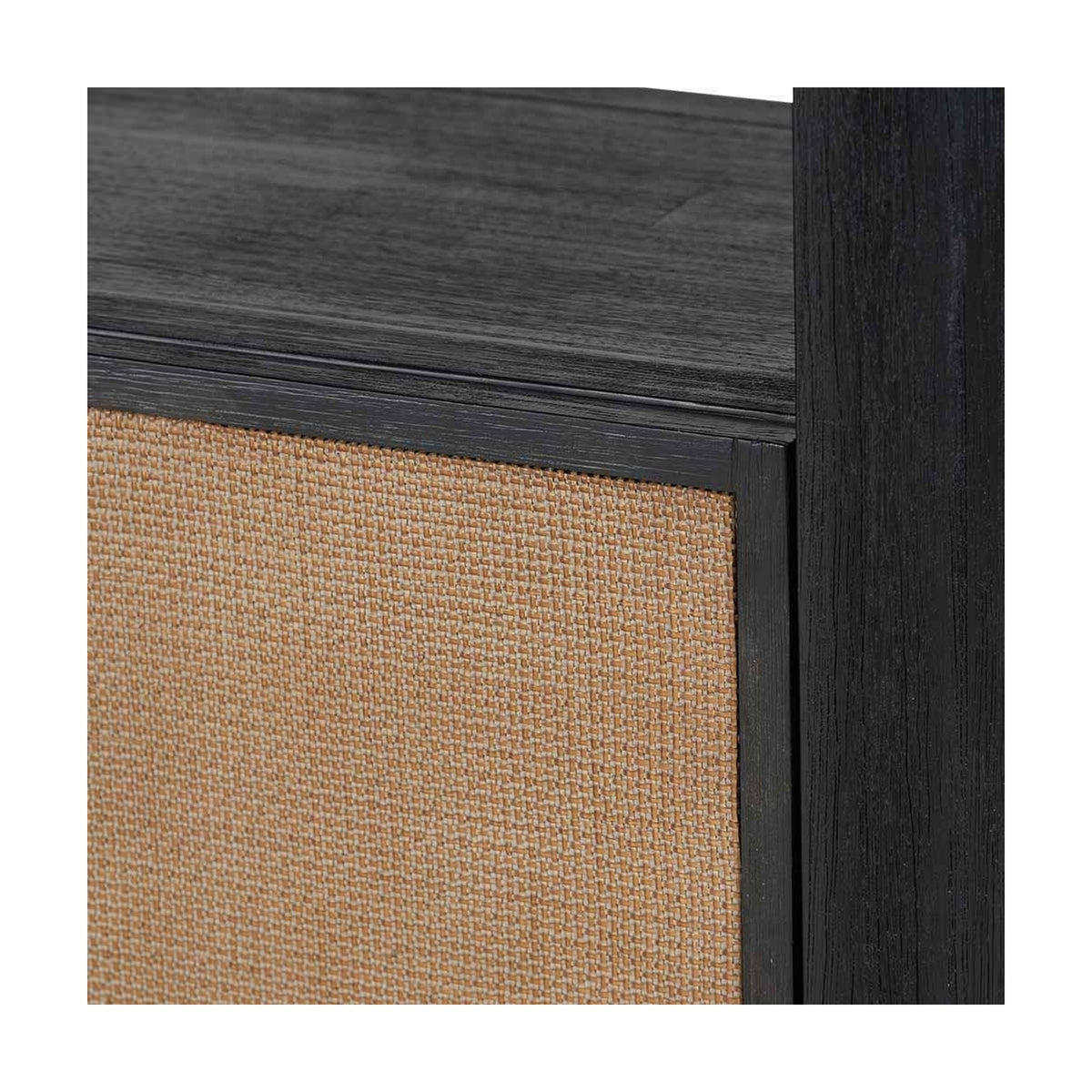 Fiji Black Acacia & Rattan 2 Door 6 Niche Shelf Shelving Unit - 180cm