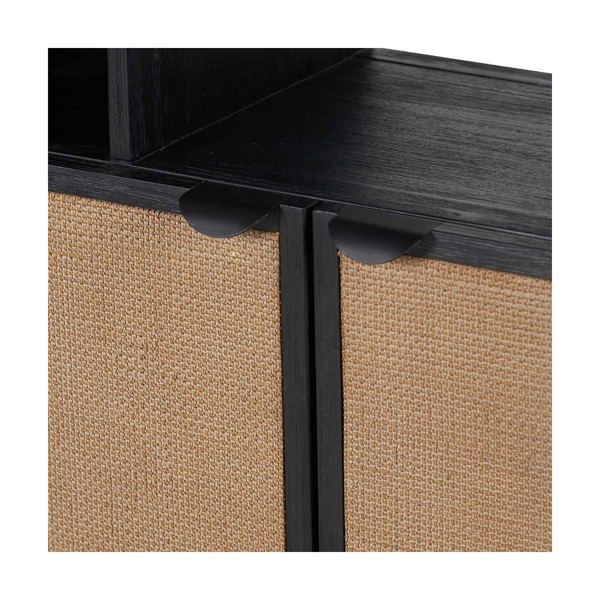 Fiji Black Acacia & Rattan 2 Door 6 Niche Shelf Shelving Unit - 180cm