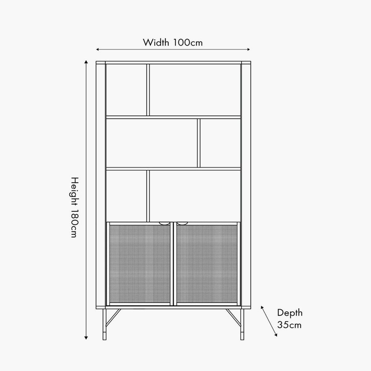 Fiji Black Acacia & Rattan 2 Door 6 Niche Shelf Shelving Unit - 180cm