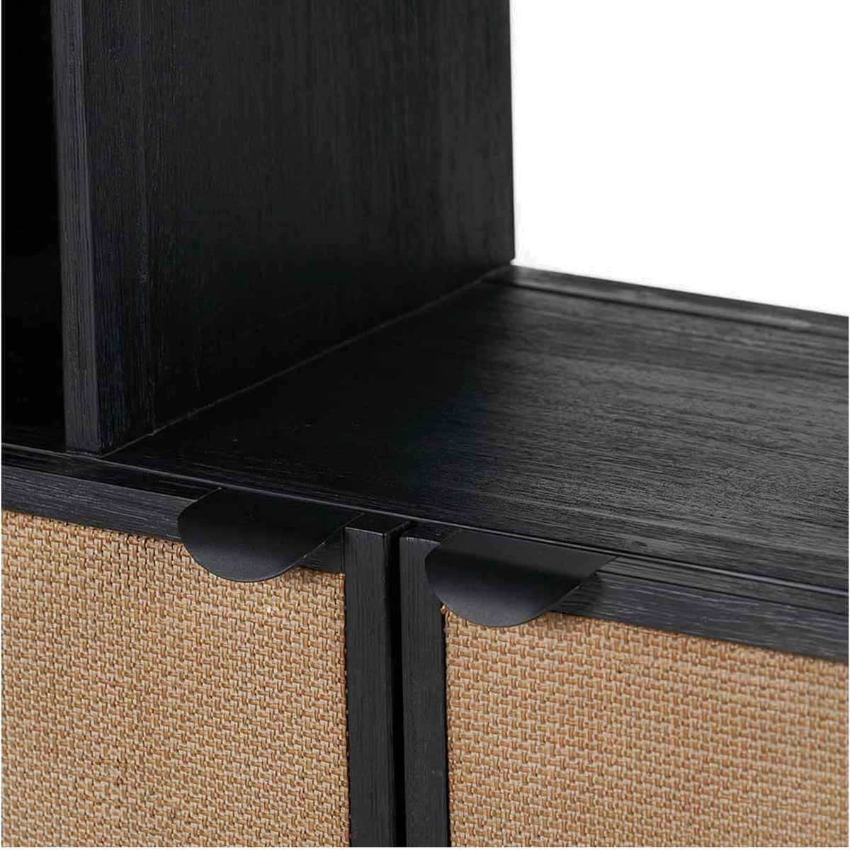 Fiji Black Acacia & Rattan 2 Door 6 Niche Shelf Shelving Unit - 180cm