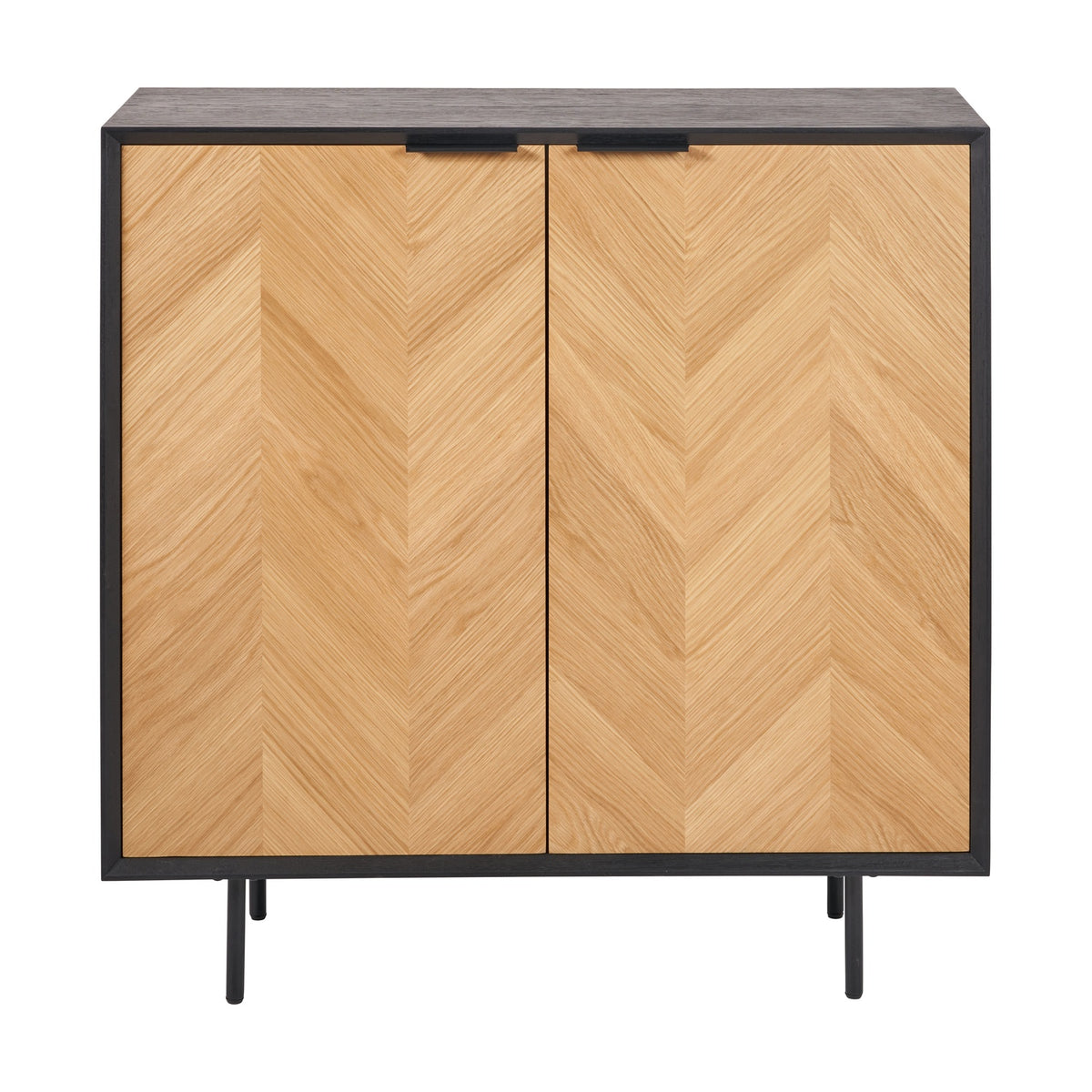 Hailee Black & Chevron Oak & Pine 2 Door Bar Cabinet - 100cm
