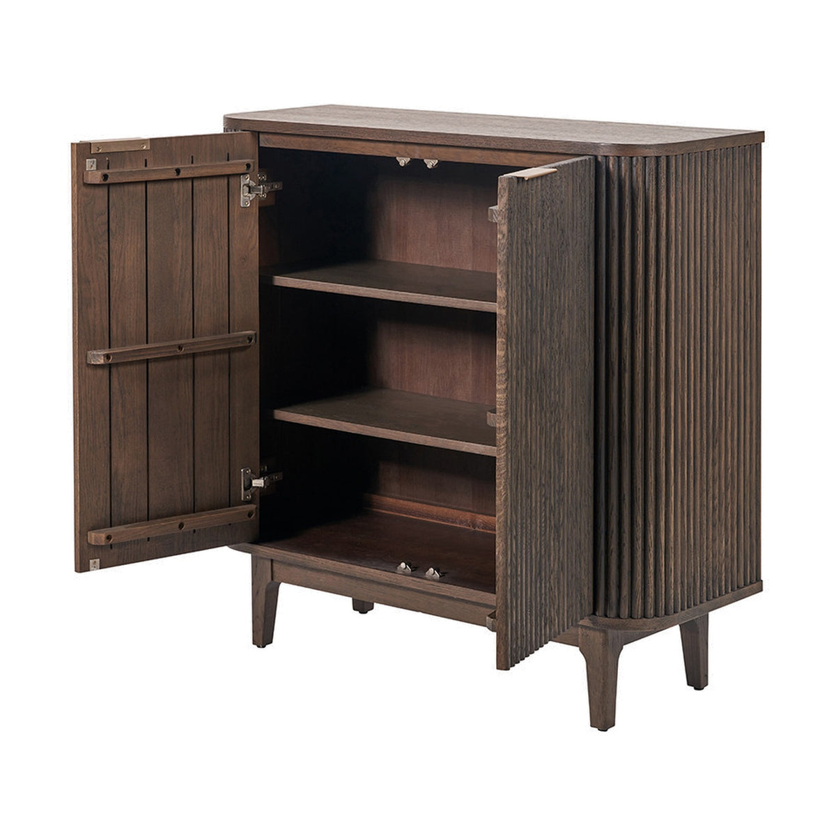 Raie Dark Brown Ribbed Oak & Pine 2 Door Bar Cabinet - 100cm