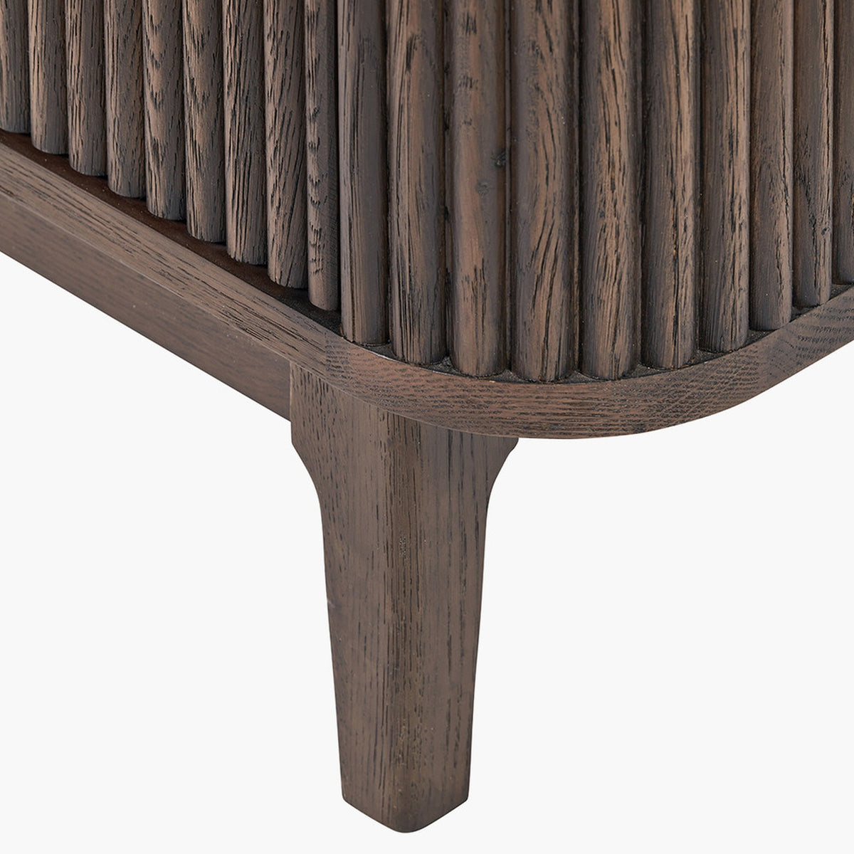 Raie Dark Brown Ribbed Oak & Pine 2 Door Bar Cabinet - 100cm