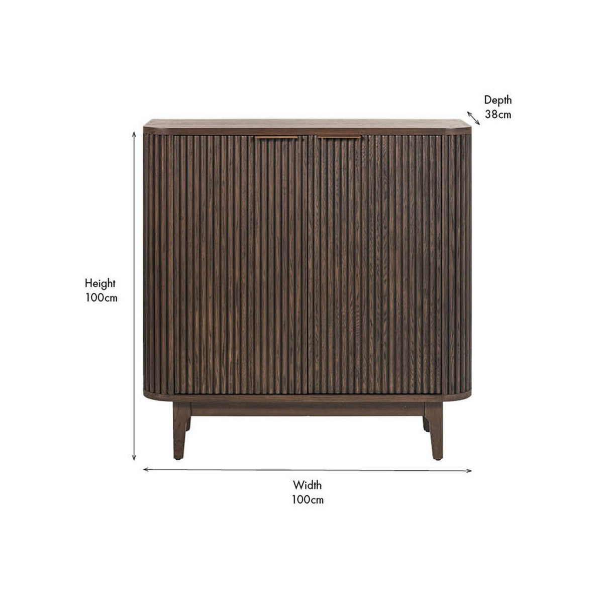 Raie Dark Brown Ribbed Oak & Pine 2 Door Bar Cabinet - 100cm