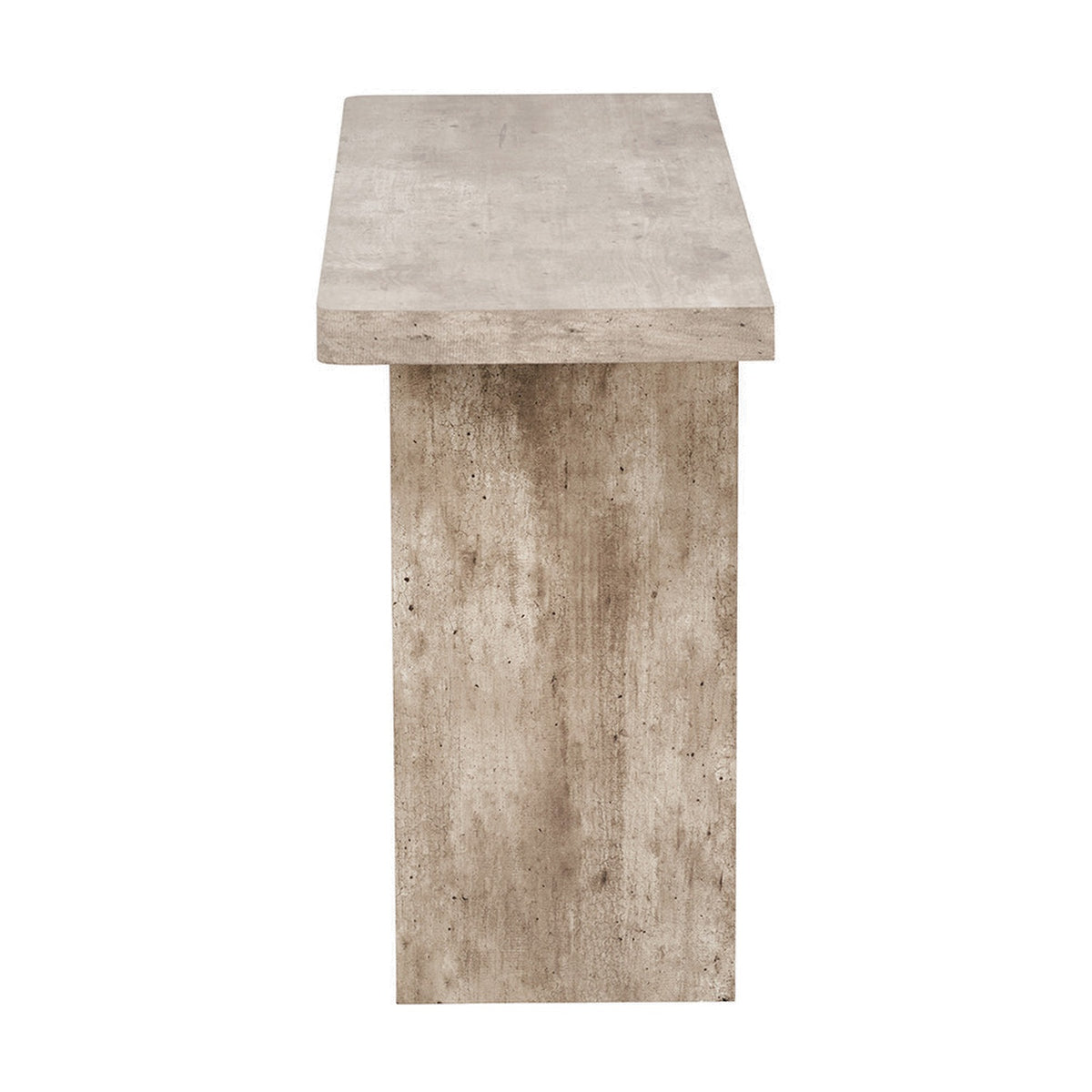 Elkton Console Table, 76cm, in concrete-effect wood veneer with a grooved side panel base and rectangular top, shown against a plain white background.