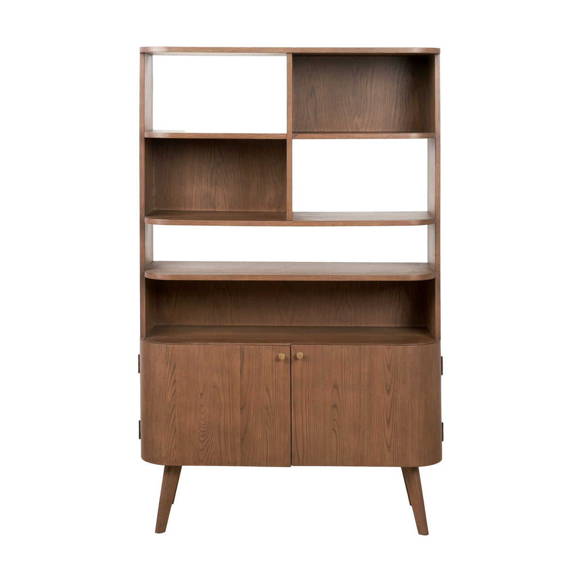 Elias Dark Ash Wood Retro 2 Door, 6 Niche Shelf Shelving Unit - 166cm