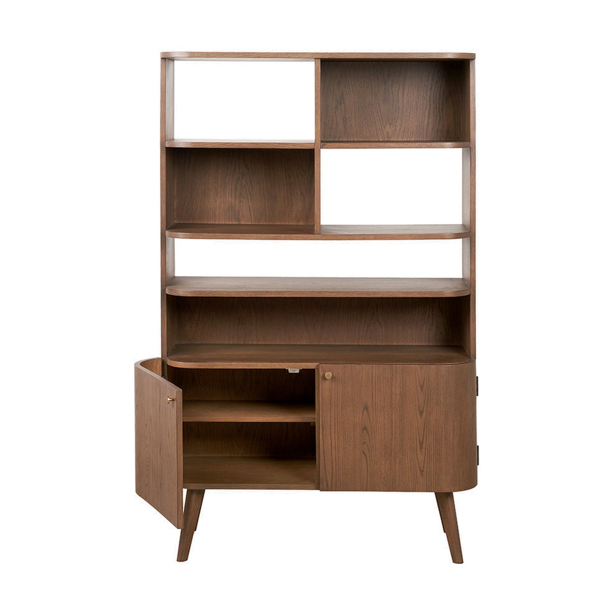 Elias Dark Ash Wood Retro 2 Door, 6 Niche Shelf Shelving Unit - 166cm