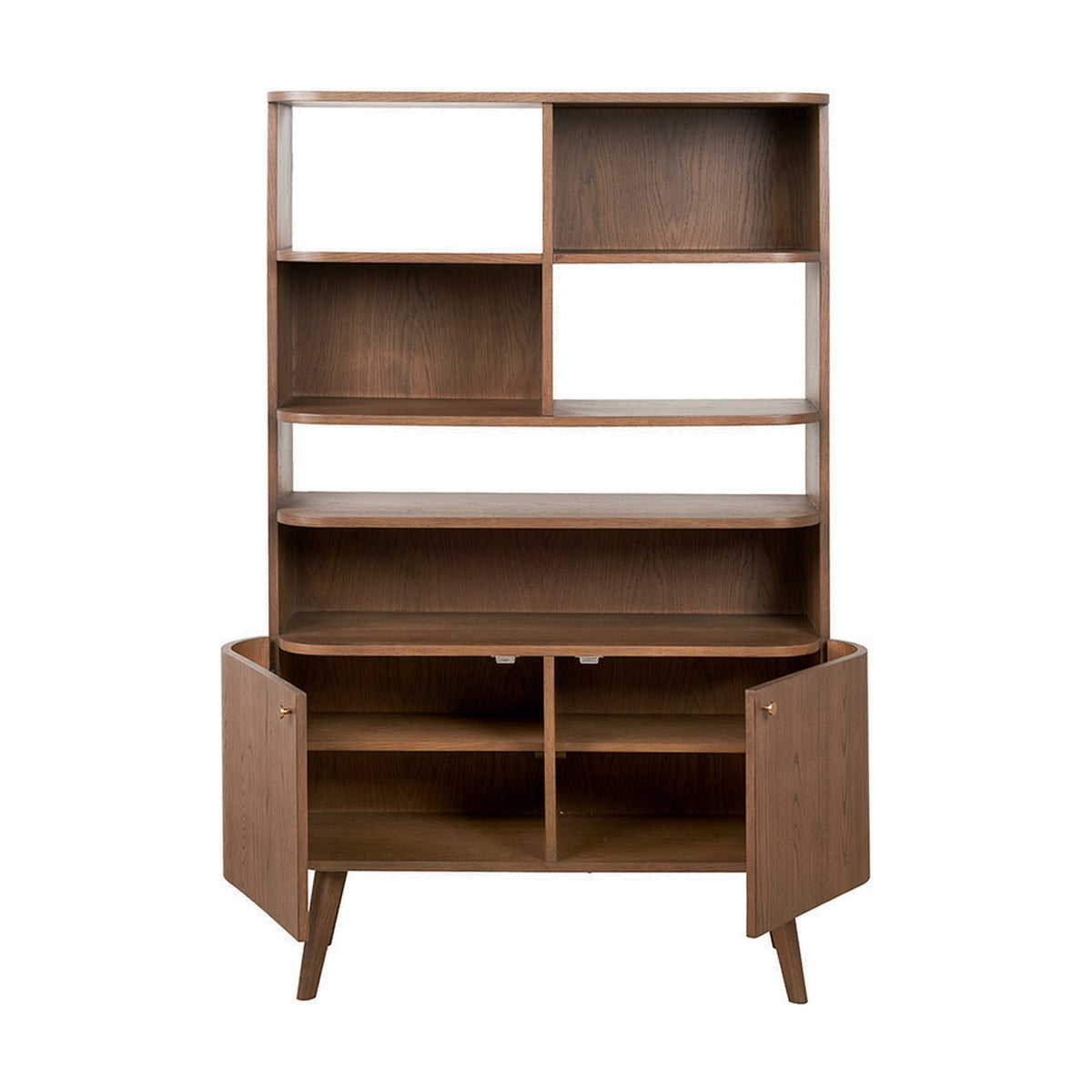 Elias Dark Ash Wood Retro 2 Door, 6 Niche Shelf Shelving Unit - 166cm