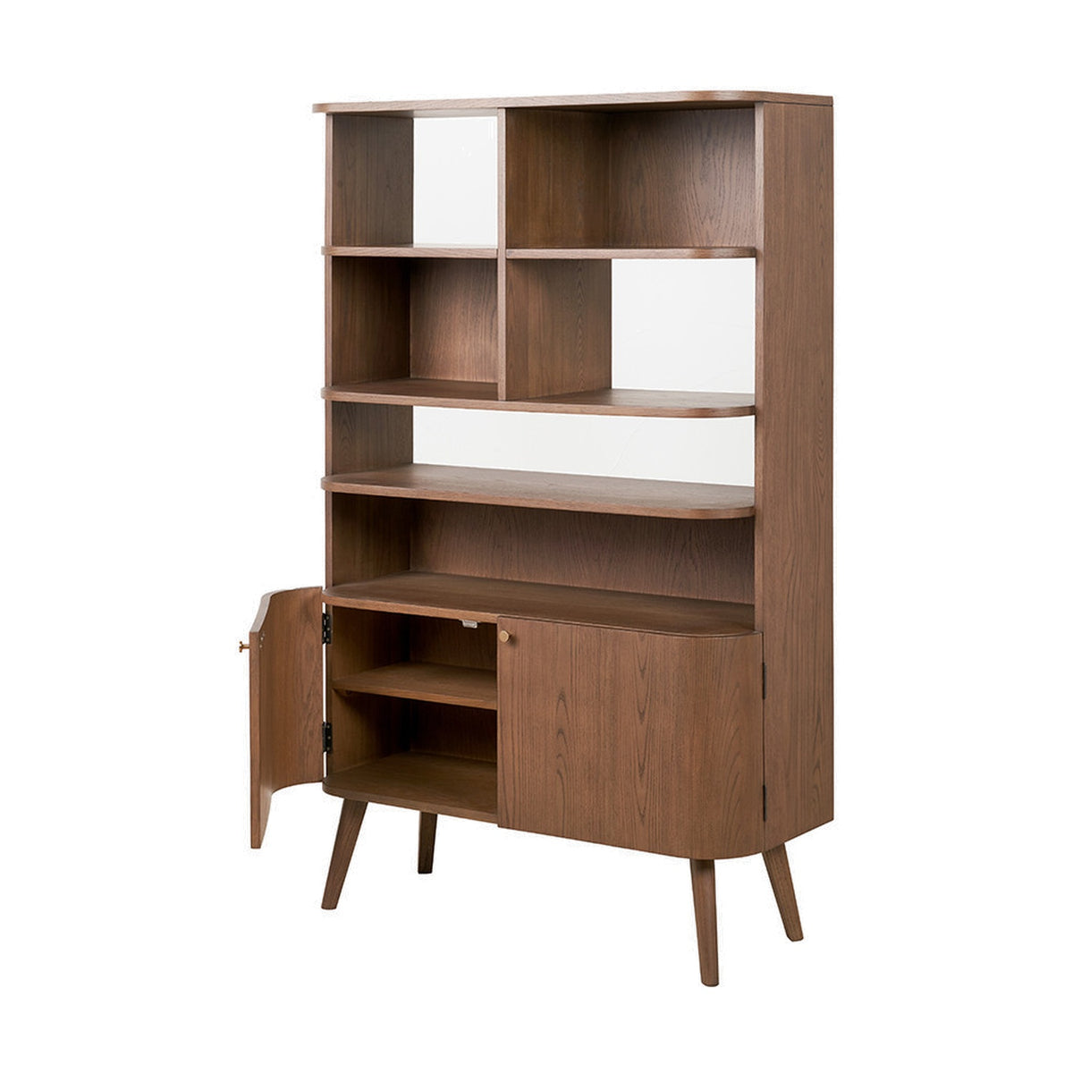 Elias Dark Ash Wood Retro 2 Door, 6 Niche Shelf Shelving Unit - 166cm