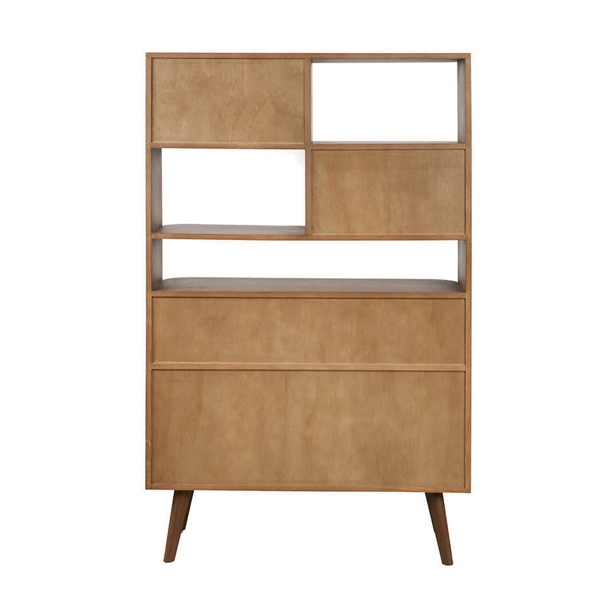 Elias Dark Ash Wood Retro 2 Door, 6 Niche Shelf Shelving Unit - 166cm
