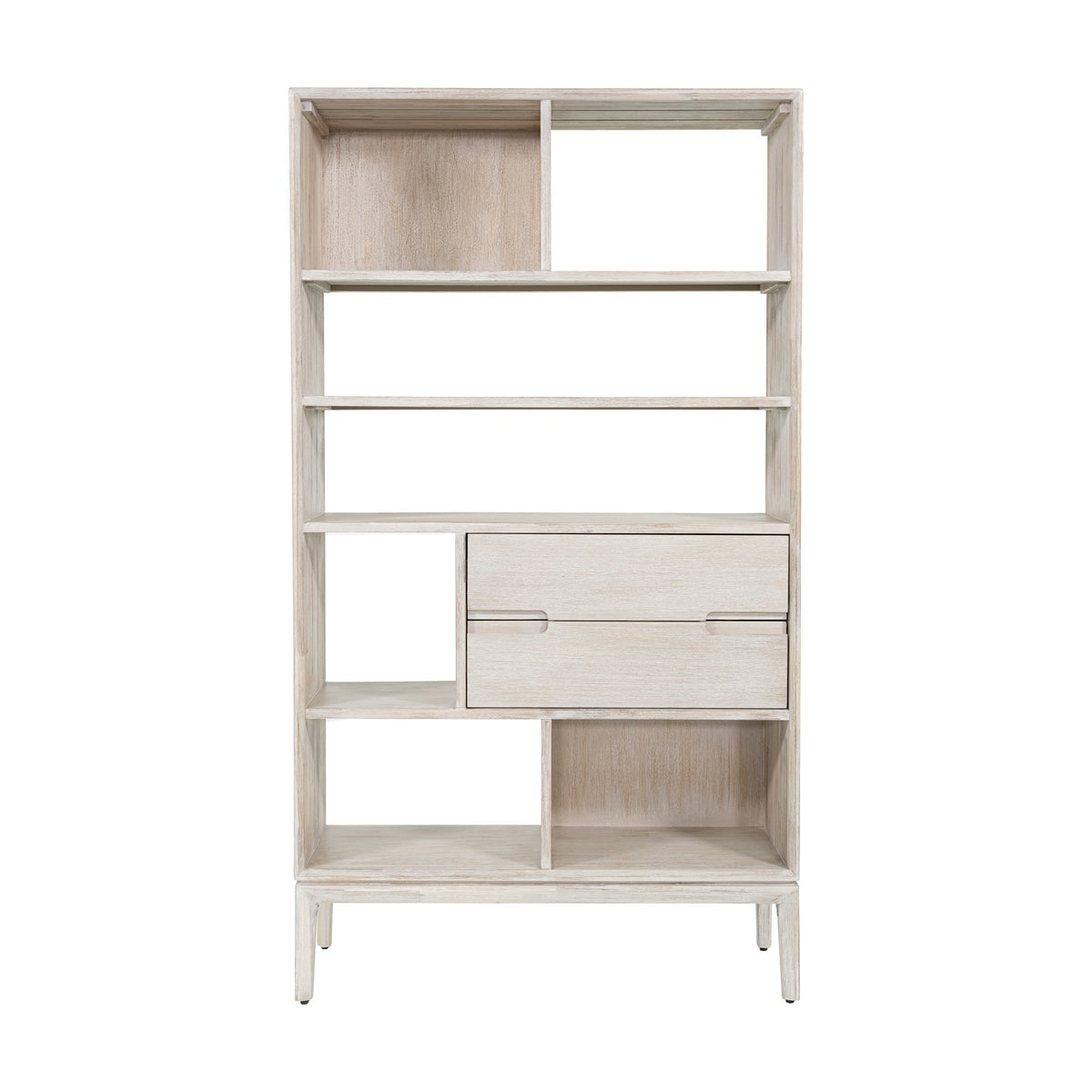 Gio White Sand Acacia 2 Drawer, 7 Niche Shelf Shelving Unit - 180cm