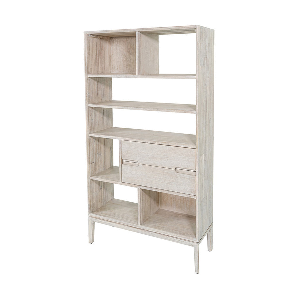 Gio White Sand Acacia 2 Drawer, 7 Niche Shelf Shelving Unit - 180cm