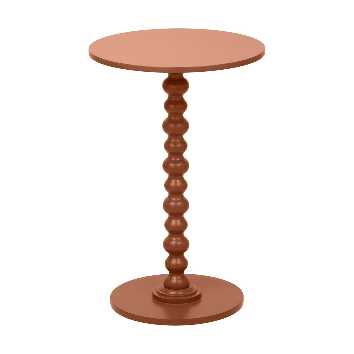 Margot Terracotta Wood Bobble Side Table, 59cm, with a round top and beaded bobble-turned pedestal on a round base, shown on a plain white background.