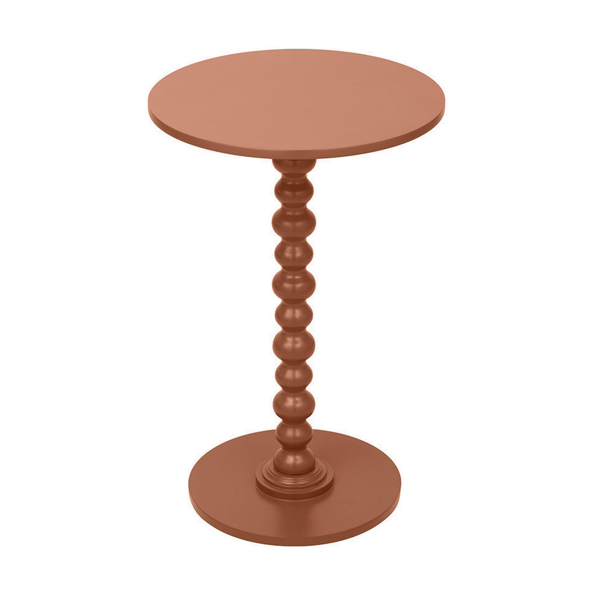 Margot Terracotta Wood Bobble Side Table, 59cm, with round top and turned bobble-style pedestal base on a matching round foot, shown on a plain white background.