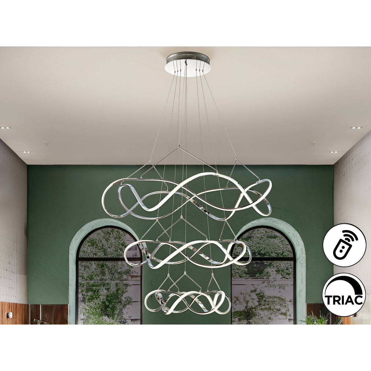 Molly Dimmable LED 3 Tier Circular Suspension Light - Chrome (With Remote Control)