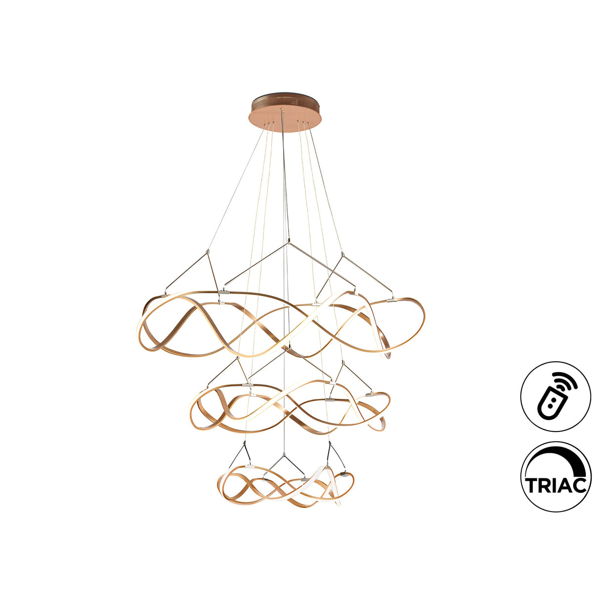 Molly Dimmable LED 3 Tier Circular Suspension Light - Rose Gold (With Remote Control)