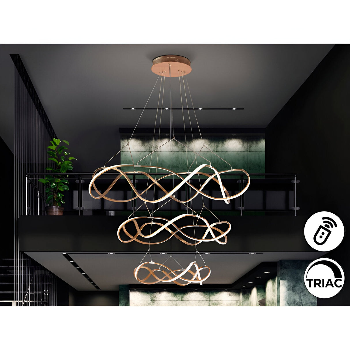 Molly Dimmable LED 3 Tier Circular Suspension Light - Rose Gold (With Remote Control)