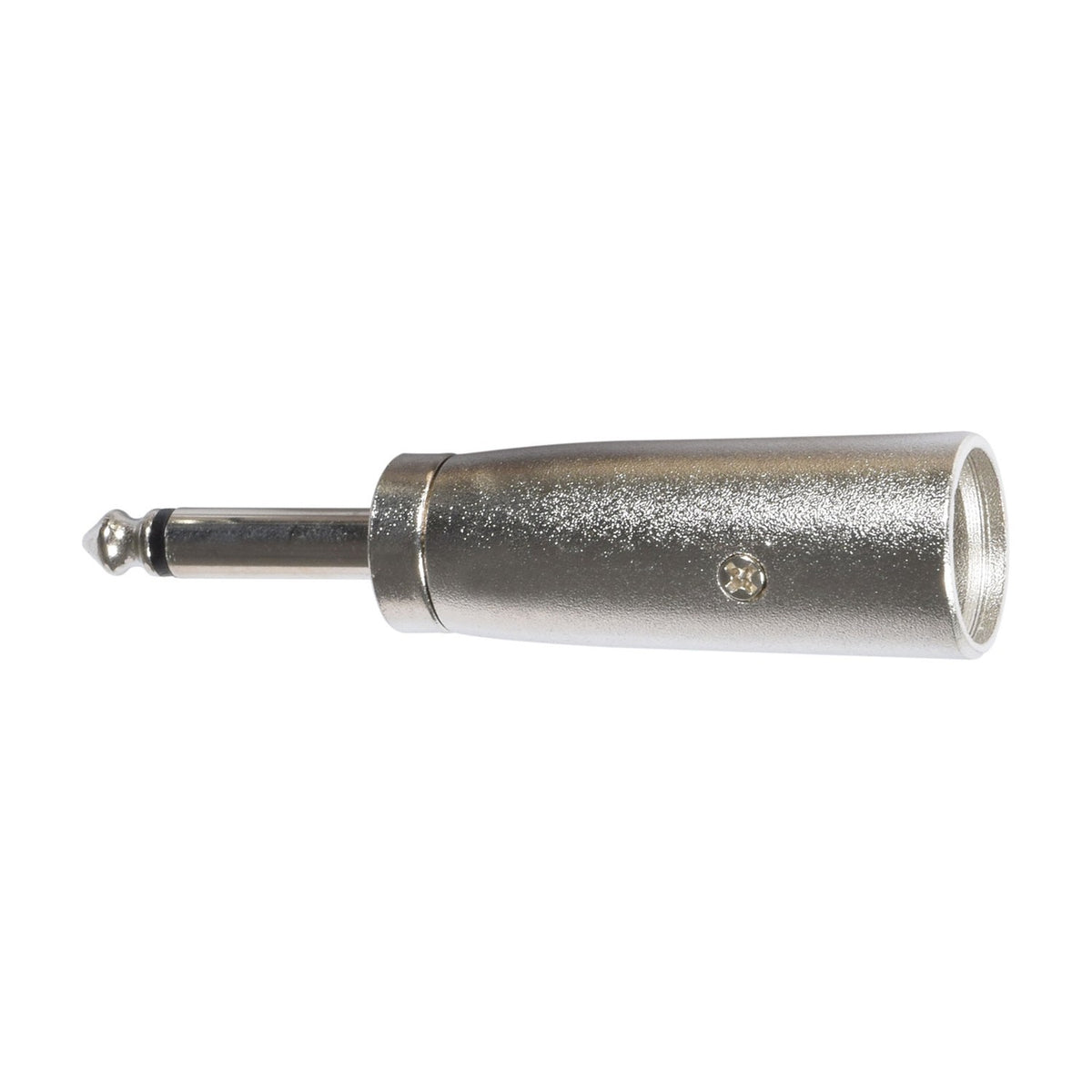QTX 6.3mm mono jack to XLR male adapter with silver metal housing, shown on a plain white background.