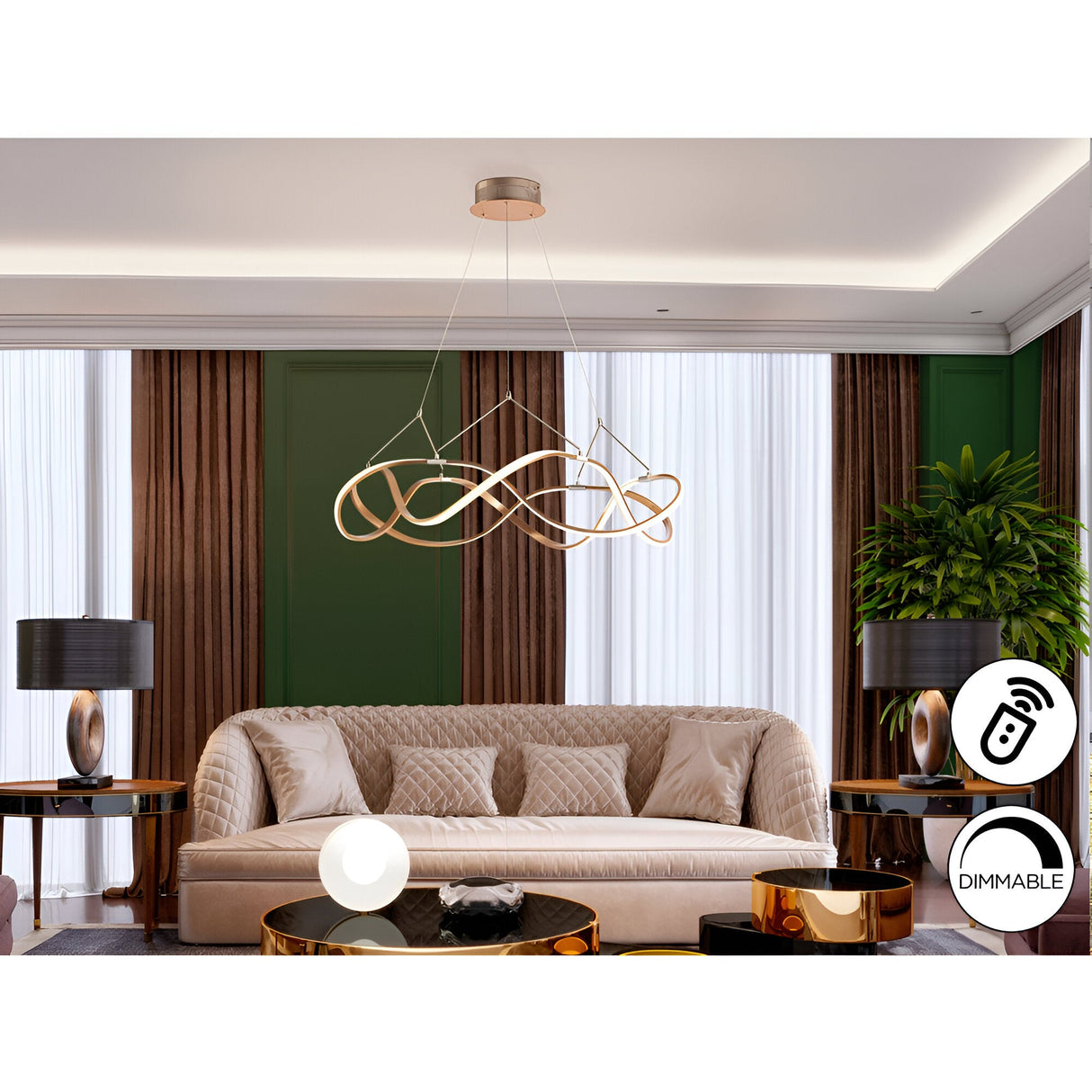 Molly Dimmable LED Medium Circular Suspension Light - Rose Gold (With Remote Control)