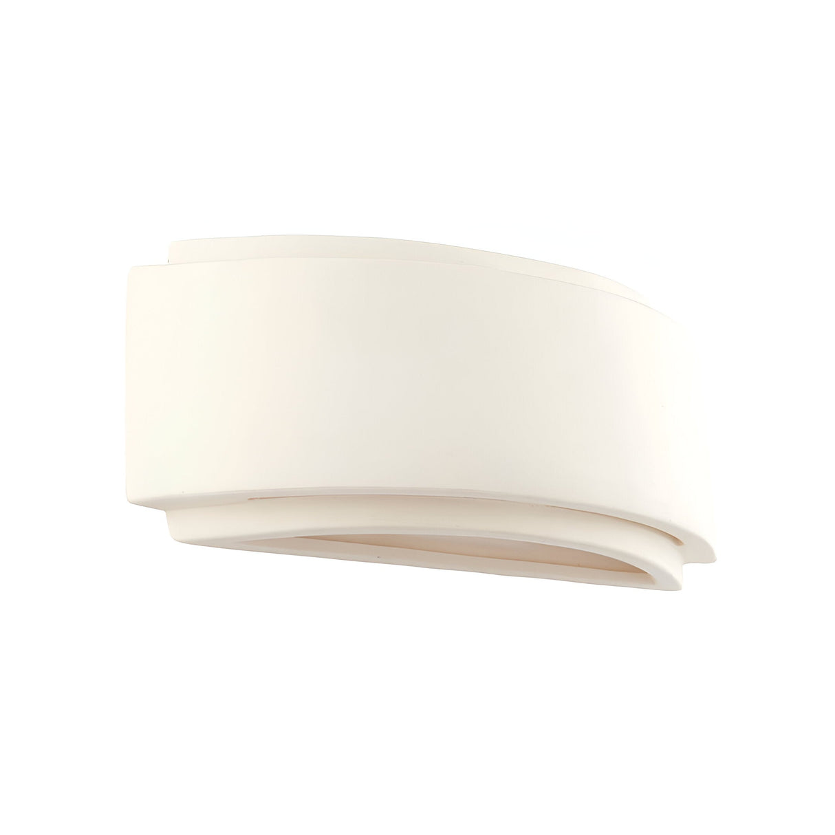 Endon Bramhurst wall light in curved un-glazed white ceramic with a wide, low profile that washes light up and down, shown on a plain background.