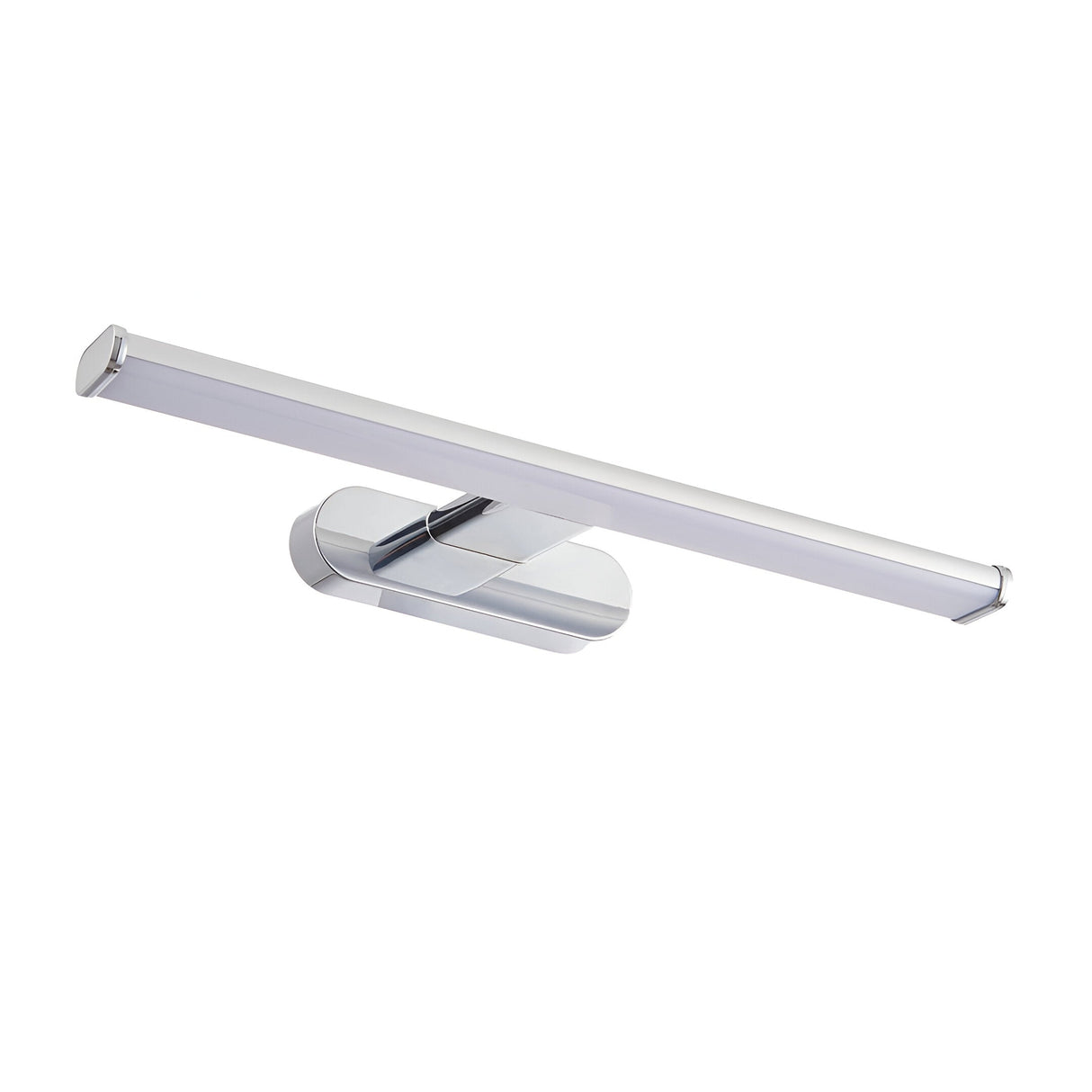 Carlshaw LED bathroom wall light with a chrome bracket and elongated frosted opal diffuser tube, shown against a plain white background.