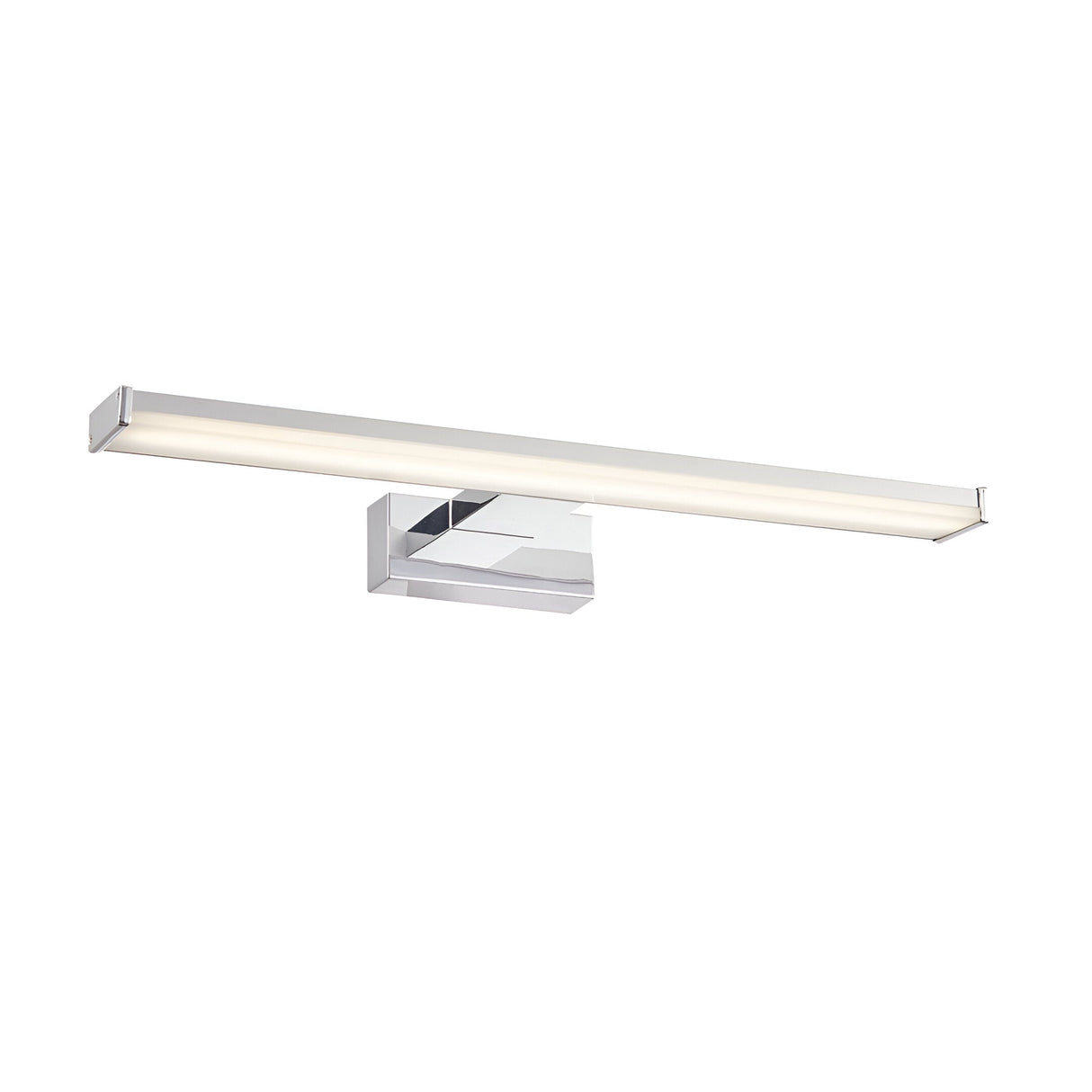 Endon Aldshaw LED bathroom wall light with a slim frosted diffuser bar and chrome bracket, shown against a plain white background.