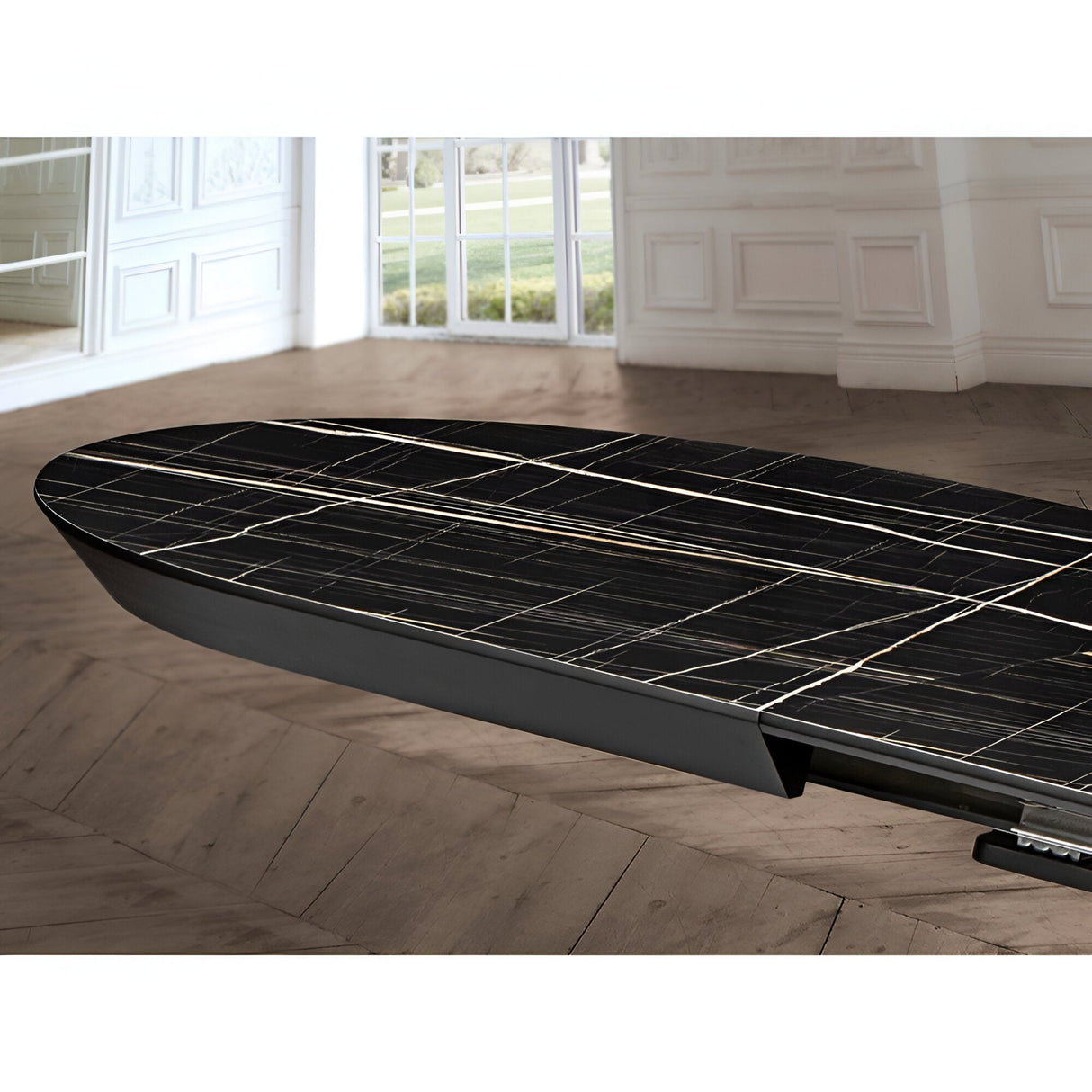 Capri 12–14 Seater Wood & Metal Extendable Dining Table – Black Marble