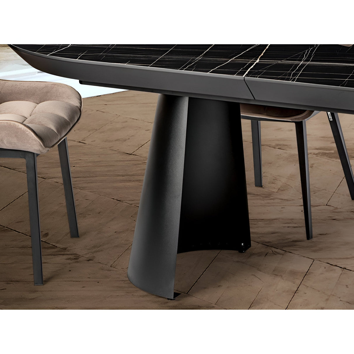 Capri 12–14 Seater Wood & Metal Extendable Dining Table – Black Marble