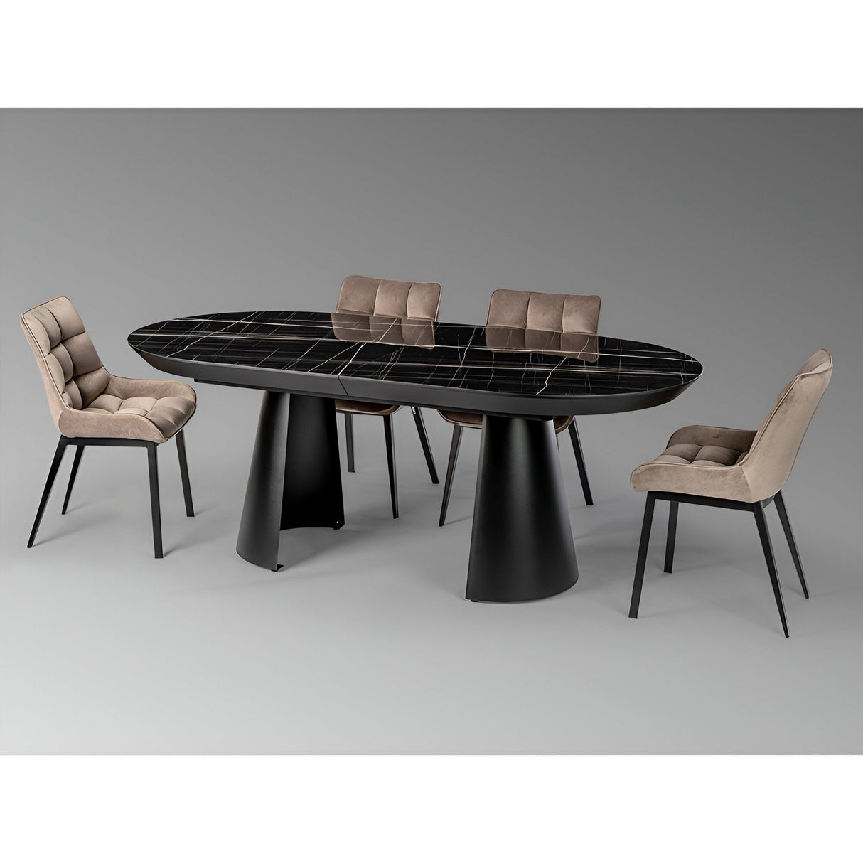 Capri 12–14 Seater Wood & Metal Extendable Dining Table – Black Marble