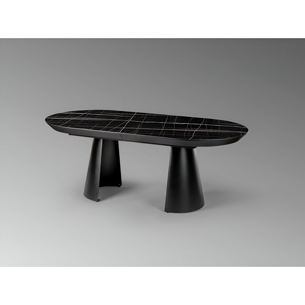 Capri 12–14 Seater Wood & Metal Extendable Dining Table – Black Marble